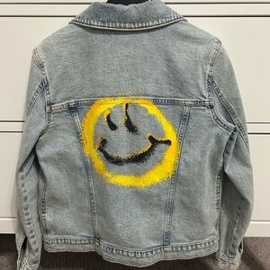 Treasure & Bond Kids Denim Jacket with Yellow and Black Smiley